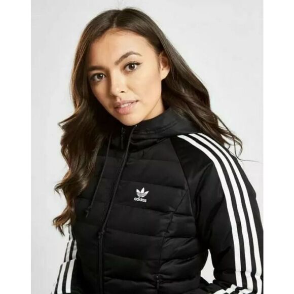 adidas Originals Three Stripe Slim Padded Puffer Jacket, Women’s Size Small, Bla - Picture 3 of 13